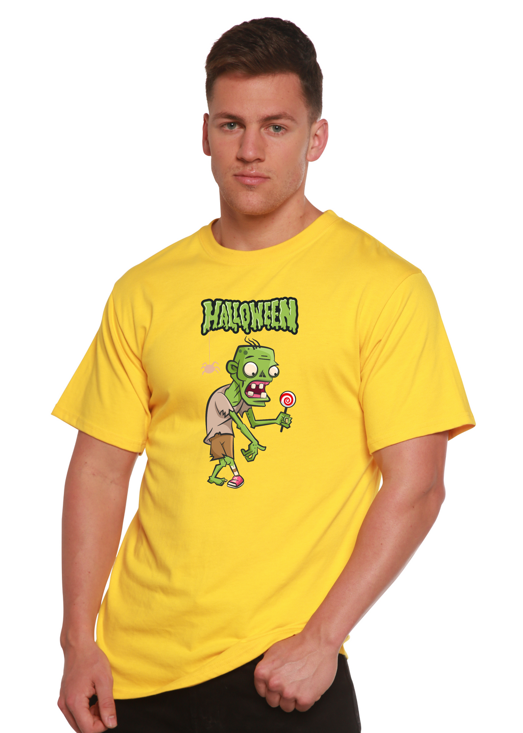 Spun Bamboo Halloween Green Monster Unisex Bamboo Viscose/Organic Cotton Short Sleeve Graphic T-Shirt — back view