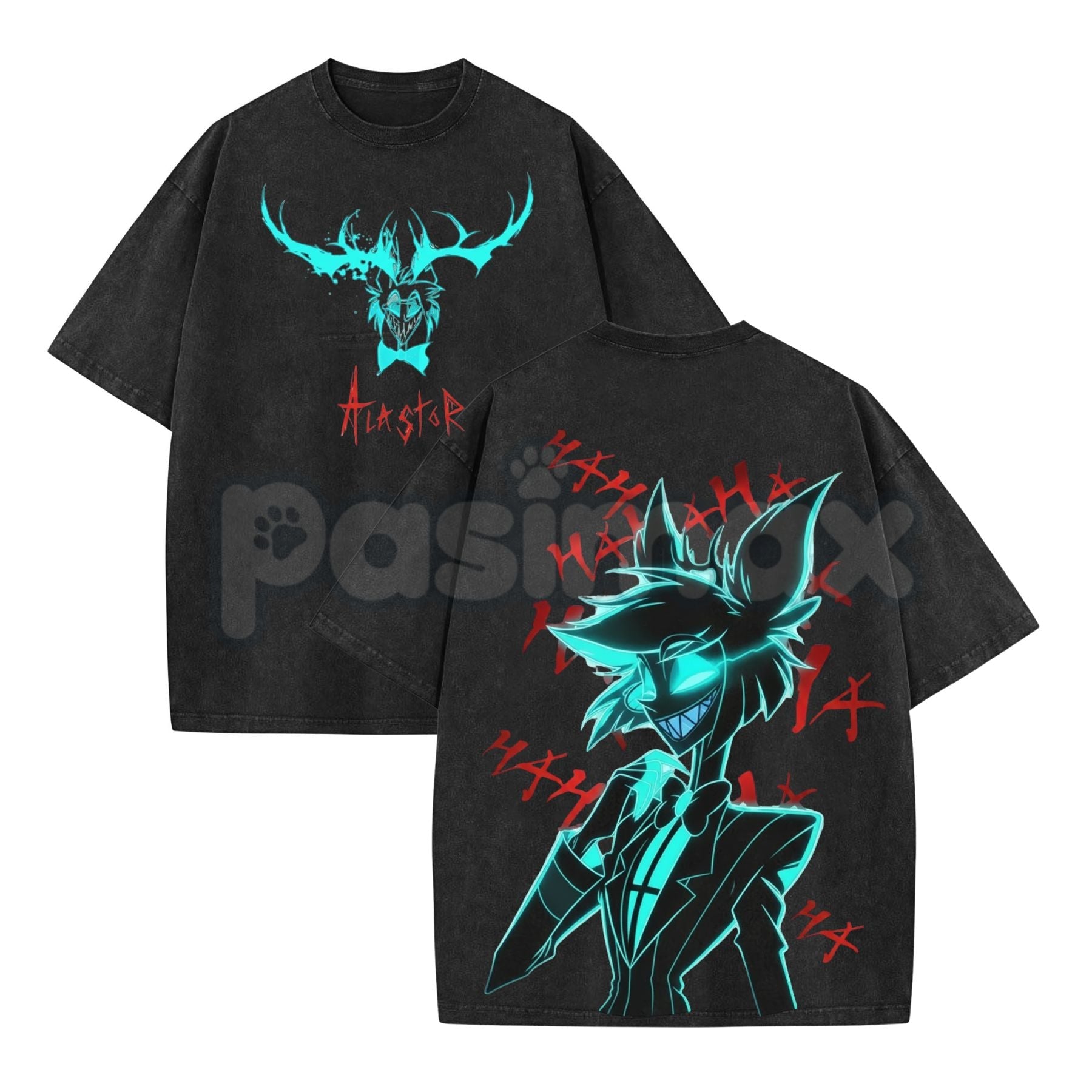 Pasimax Alastor Hazbin Hotel T-Shirt – Vintage Washed Oversized Graphic Tee, Radio Demon Merch — lifestyle context