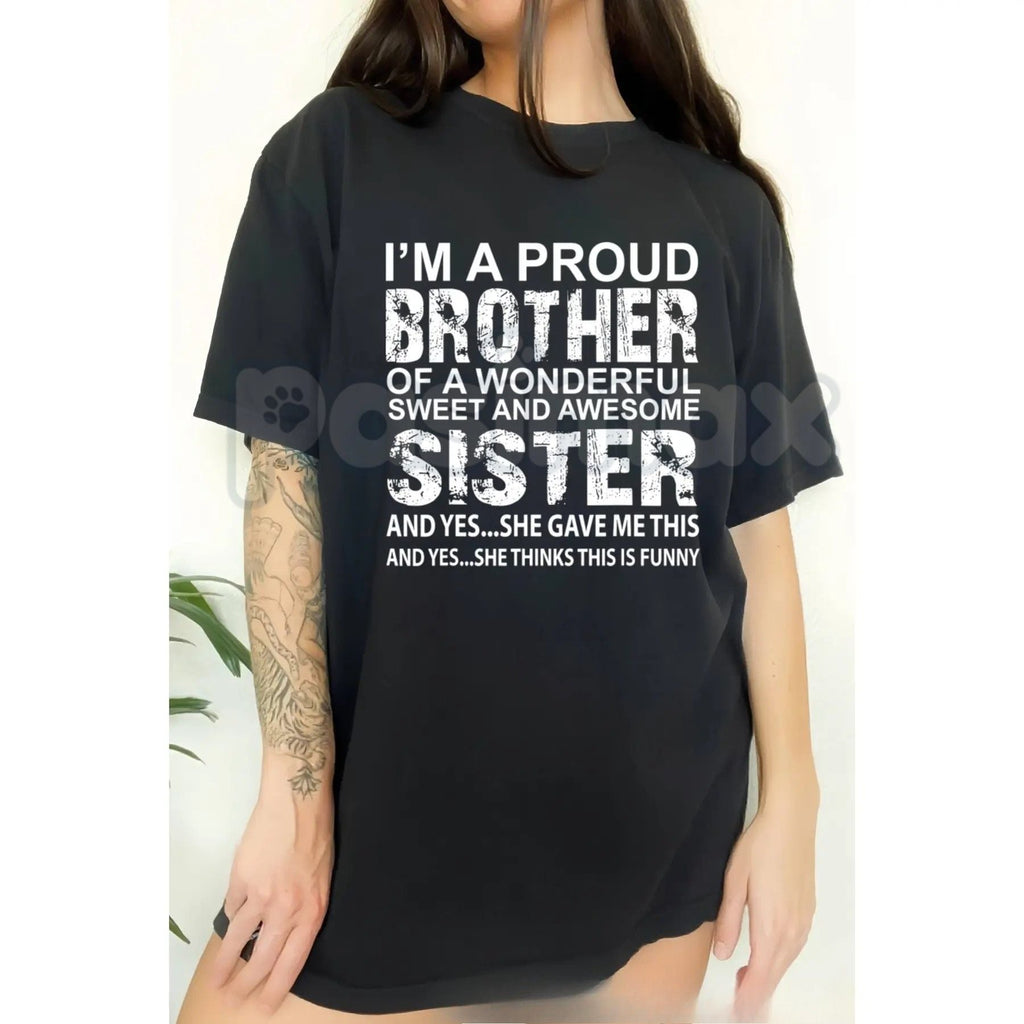 Pasimax Brother Birthday & Xmas Funny T-Shirt – Humorous Holiday Gift, Best Brother Graphic Sweatshirt & Hoodie — detail clos