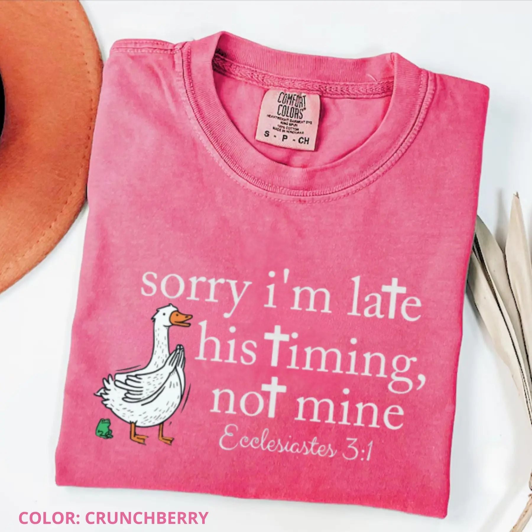Pasimax 'Sorry I’m Late' Bible Verse Shirt — detail close-up