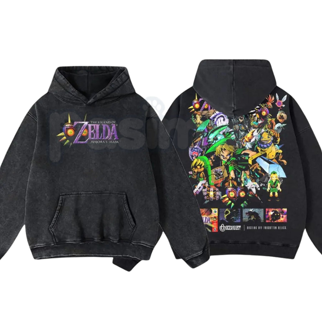OceanDust4U Legend of Zelda Majora's Mask T-Shirt & Hoodie – Vintage Washed Graphic Apparel, Lightweight Retro Gaming Streetwear