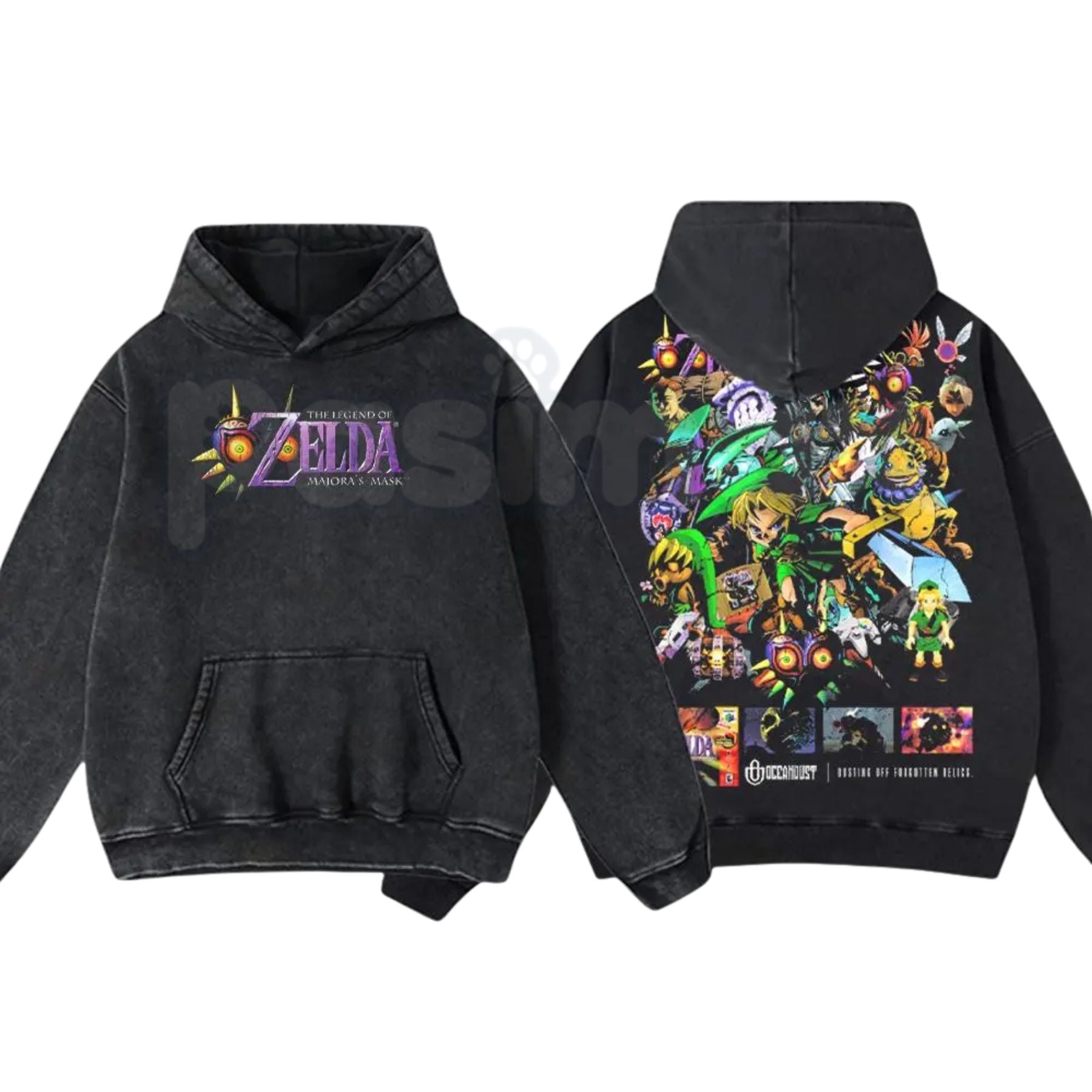 OceanDust4U Legend of Zelda Majora's Mask T-Shirt & Hoodie – Vintage Washed Graphic Apparel, Lightweight Retro Gaming Streetwear