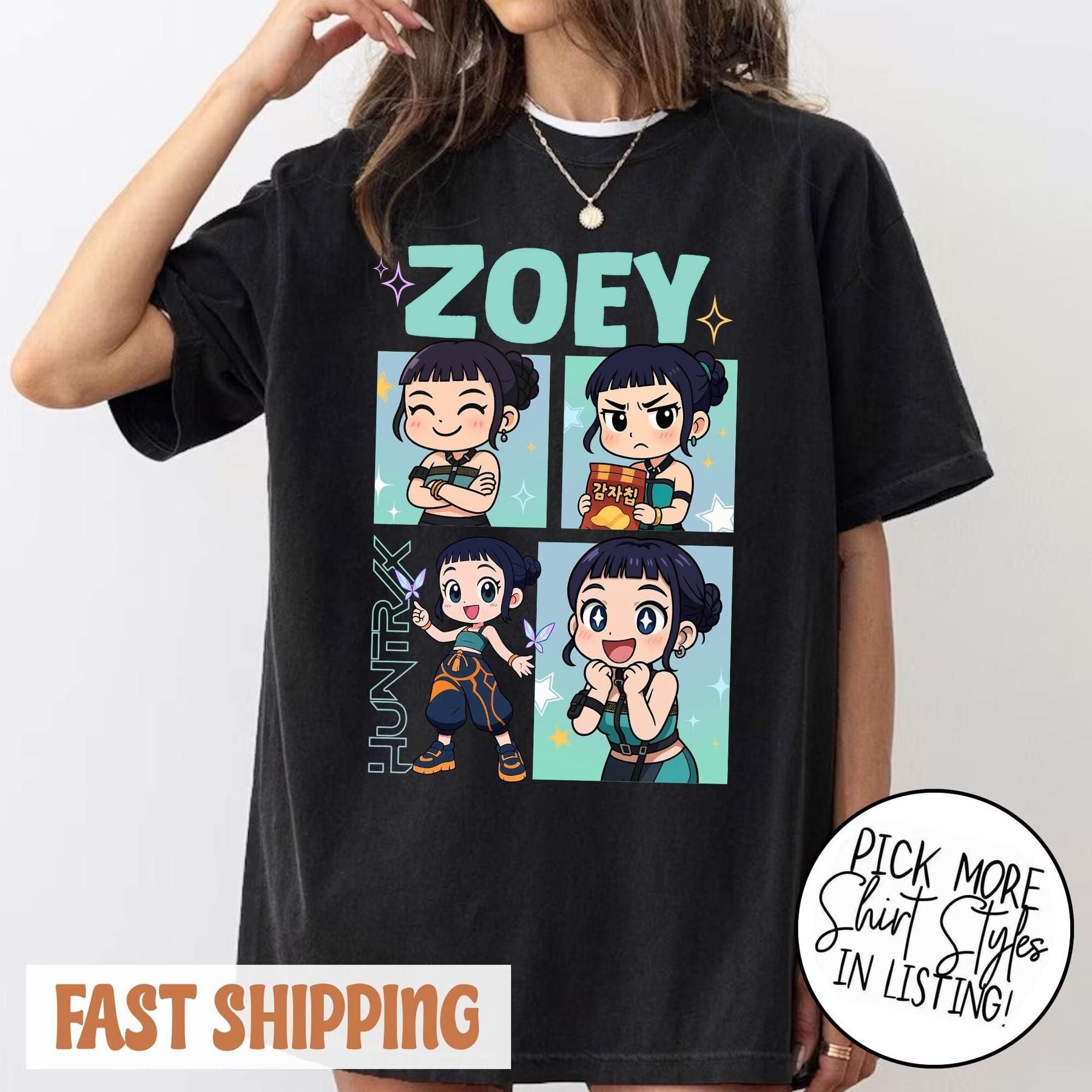 Pasimax Huntrix Demon Hunter Zoey Chibi T-Shirt — detail close-up