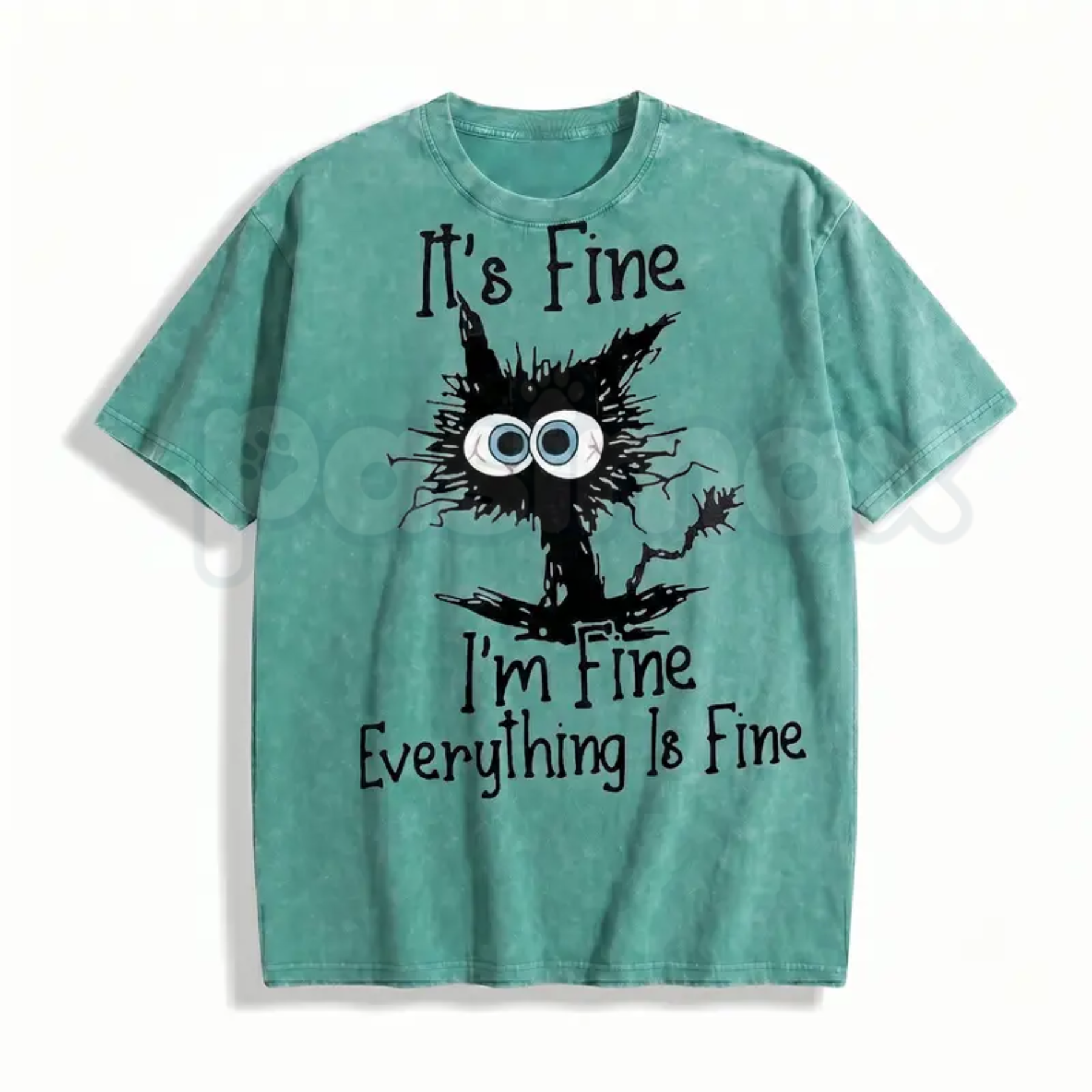 It’s Fine I’m Fine Everything Is Fine Cat T-Shirt – Funny Sarcastic Kitten Graphic Tee, Retro Washed Lightweight Cotton Kitty Mom Top