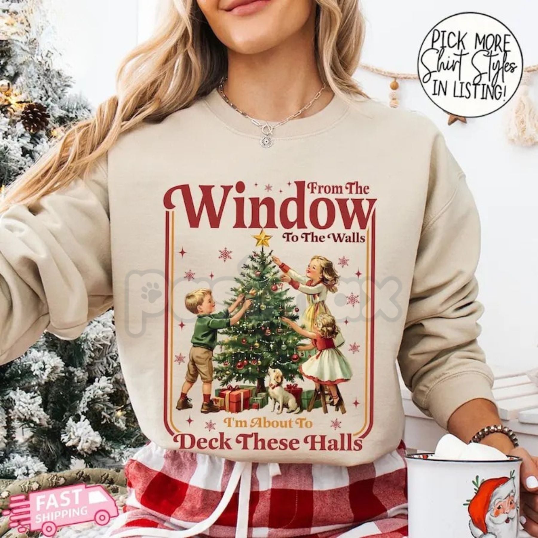 Pasimax Funny "Deck These Halls" Christmas Sweatshirt – Innuendo Holiday Humor Crewneck — detail close-up