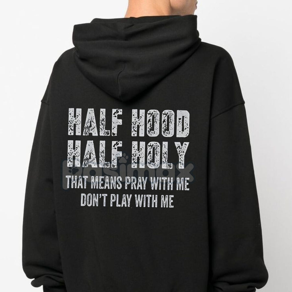 Pasimax Half Hooded Half Holy Hoodie — detail close-up