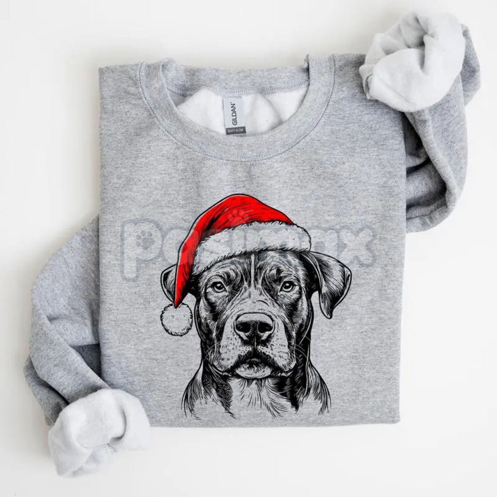 Pasimax Ash Grey "Santa Paws" Dog Christmas Crewneck – Cozy Pet Lover Holiday Sweatshirt — detail close-up
