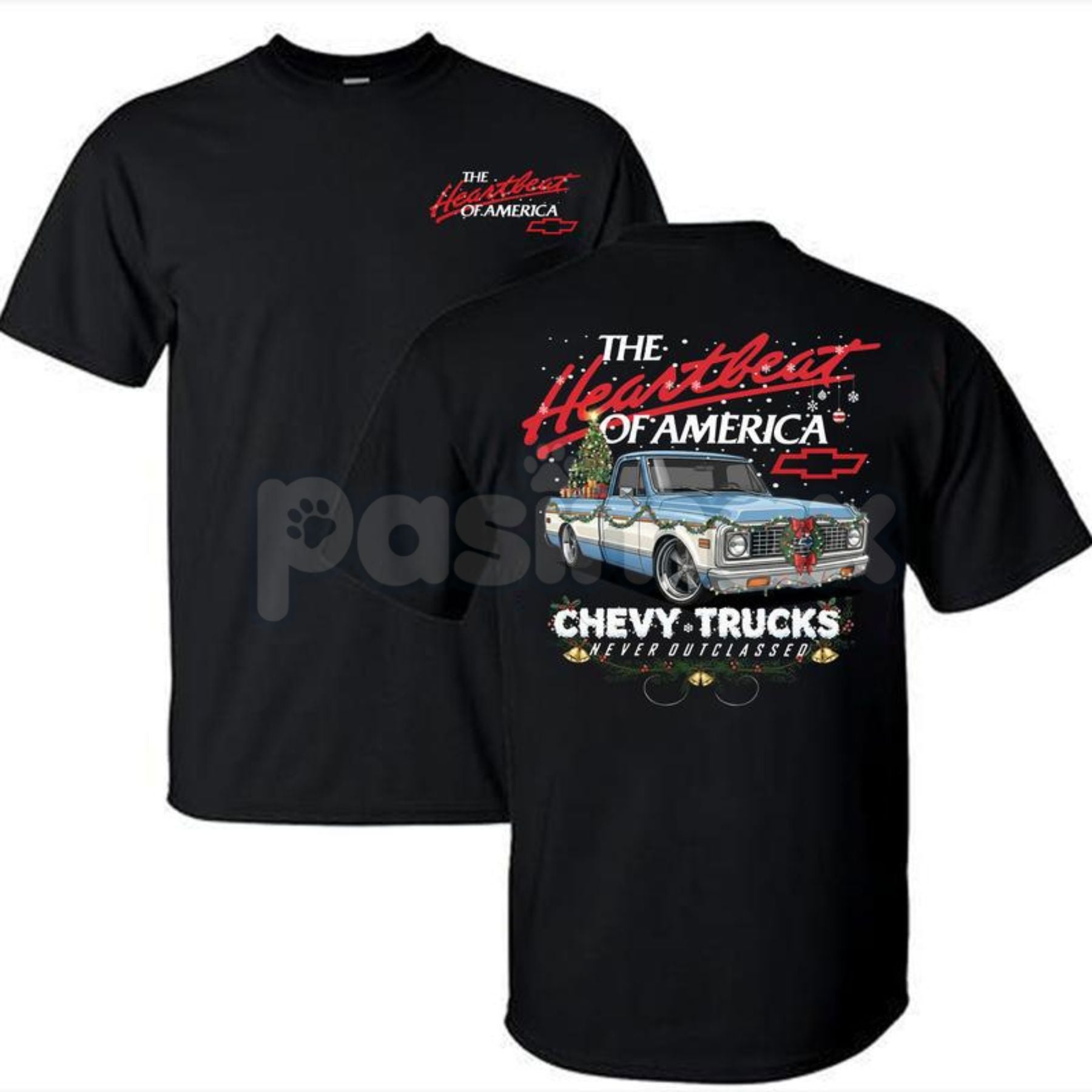 Pasimax Retro Chevy Heartbeat of America Christmas T-Shirt - Vintage Holiday Automotive Tee, Iconic Chevy Slogan Xmas Gift, A