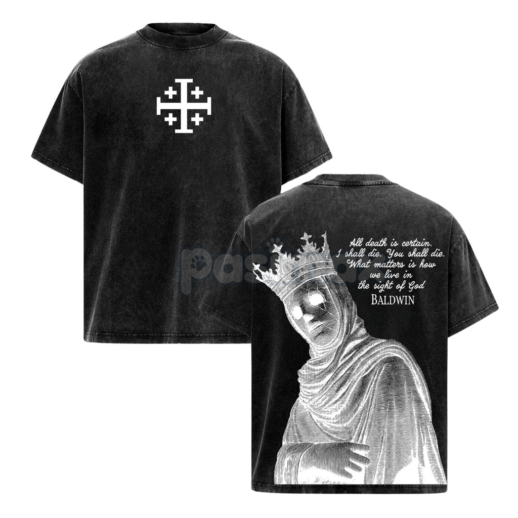 Pasimax Baldwin IV The Leper King T-Shirt – Crusader King of Jerusalem Medieval History Tee — detail close-up
