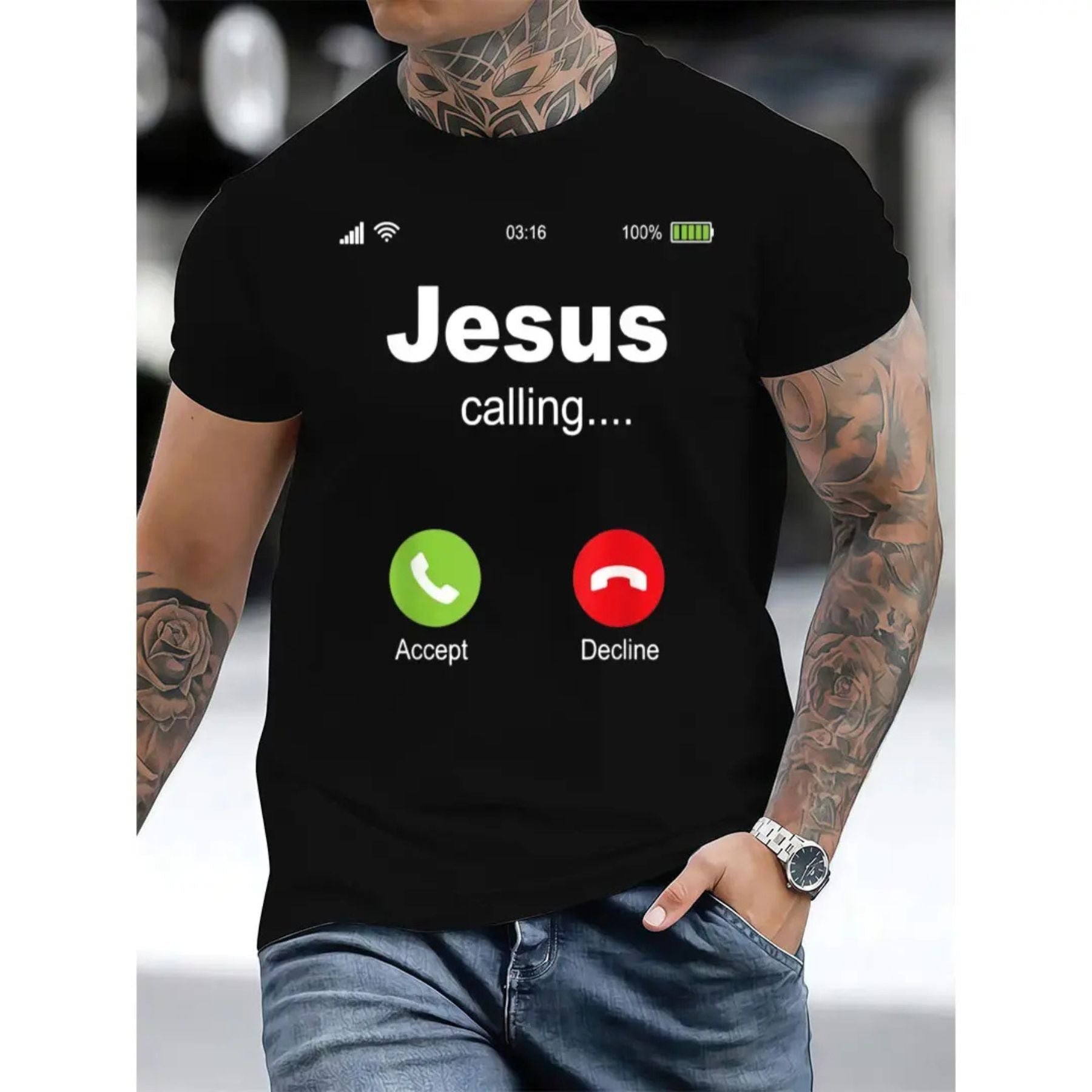 Pasimax "Jesus Calling" Christian T-Shirt — detail close-up