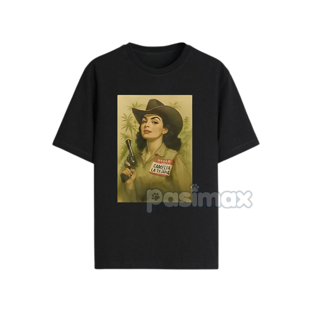 Pasimax Camelia la Tejana T-Shirt — detail close-up