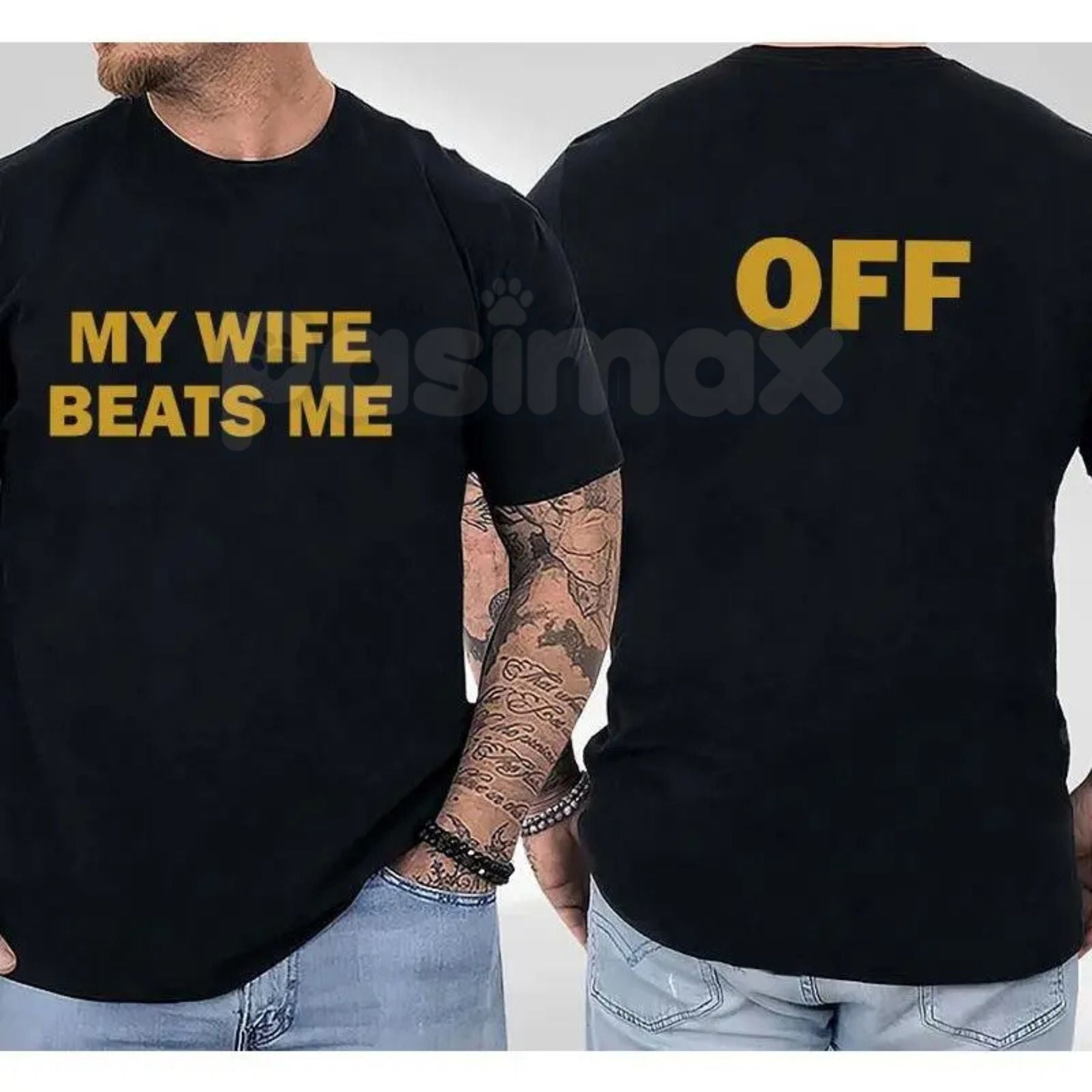 Pasimax "My Wife Beats Me" Funny Husband T-Shirt – Sarcastic Marriage Joke Graphic Tee, Premium 100% Cotton Husband & Boyfrie