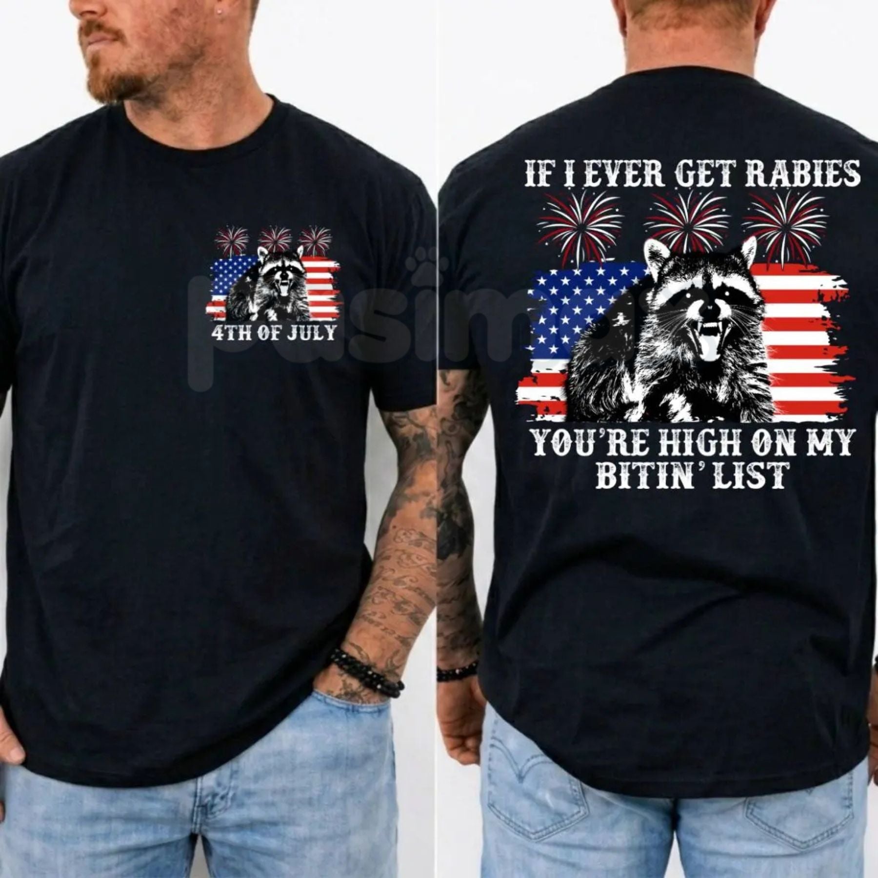 Funny "If I Ever Get Rabies" Raccoon T-Shirt – Sarcastic 4th of July Bitin' List Patriotic Graphic Tee