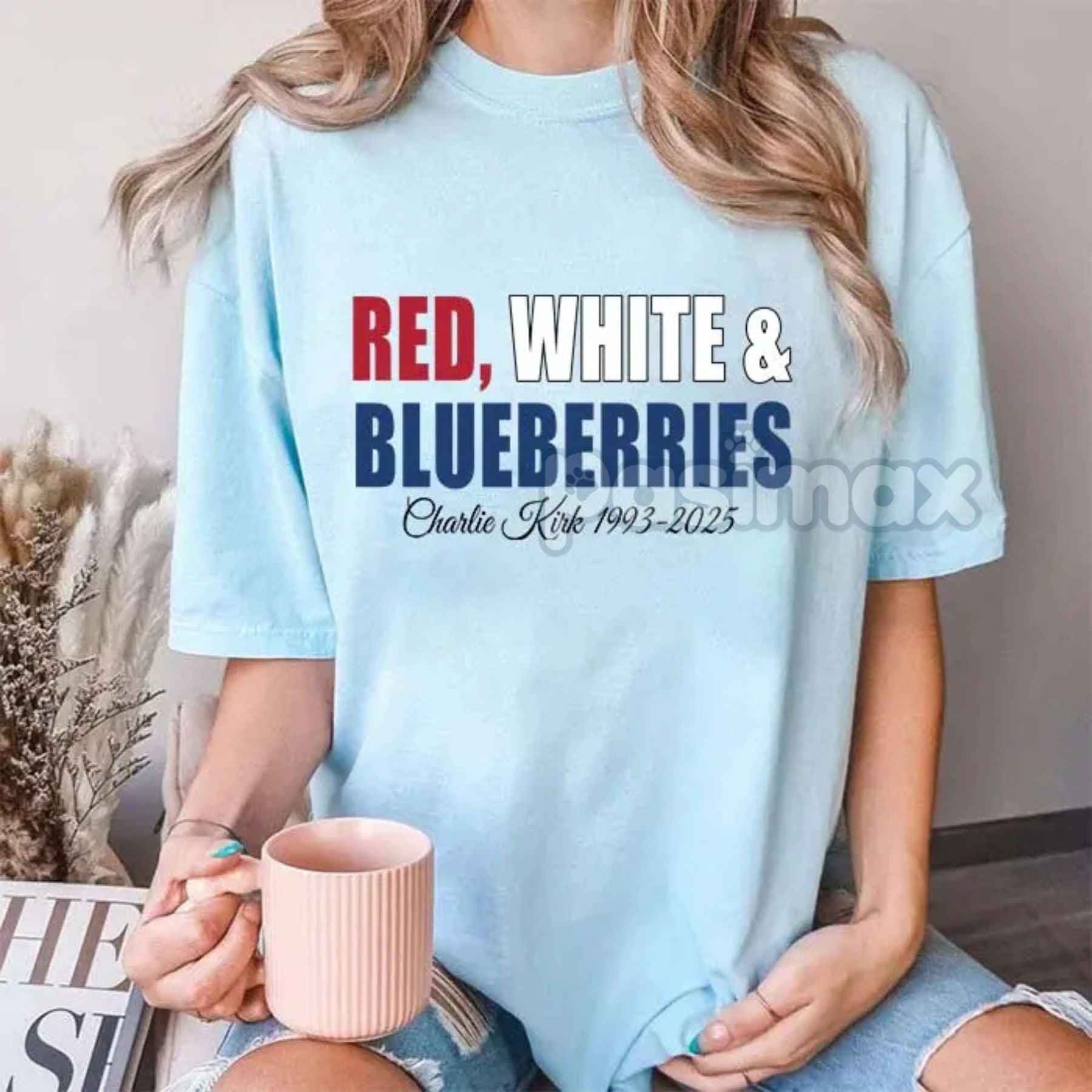 Pasimax "Red White & Blueberries" Charlie Kirk T-Shirt — detail close-up