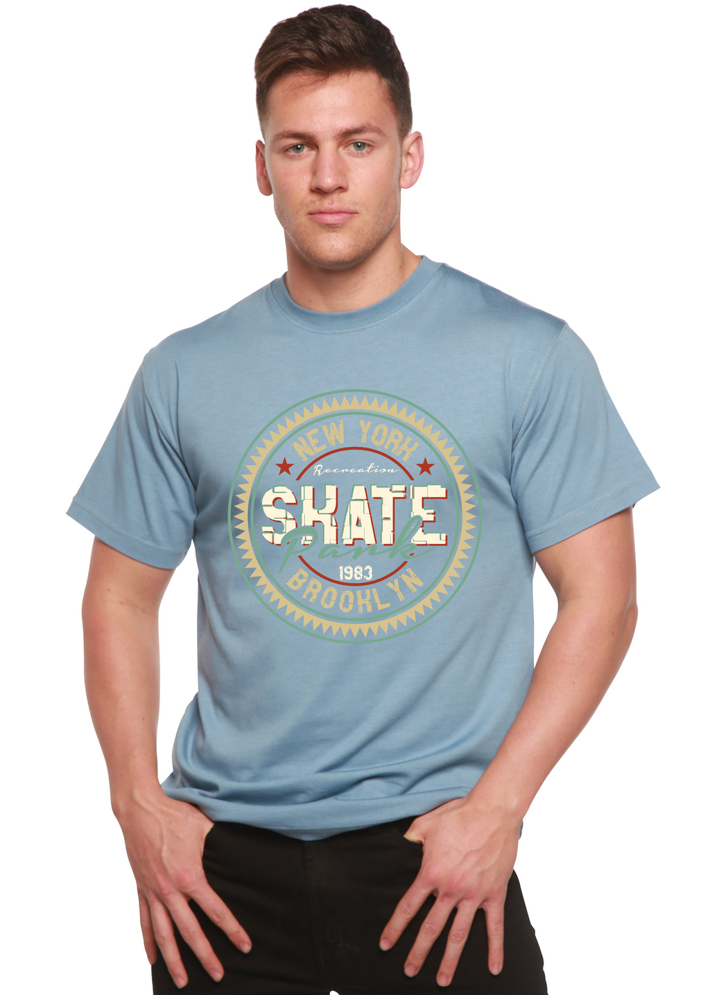 Spun Bamboo New York Skate Pank Men's Bamboo Viscose/Organic Cotton Short Sleeve Graphic T-Shirt — back view