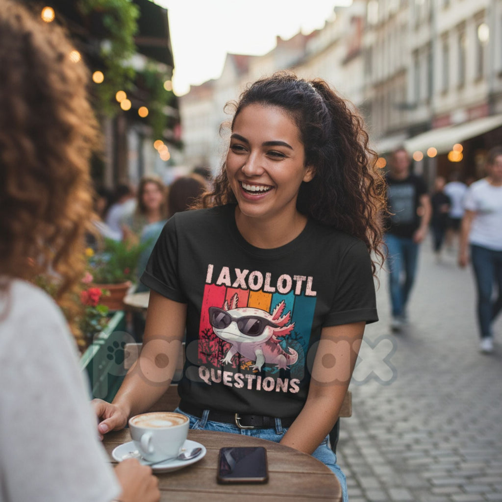 "I Axolotl Questions" Retro Graphic T-Shirt – Funny Science Pun Tee, Premium 100% Cotton Cute Animal Top, Soft Lived-In Heavyweight Biology Nerd Shirt, Made in USA