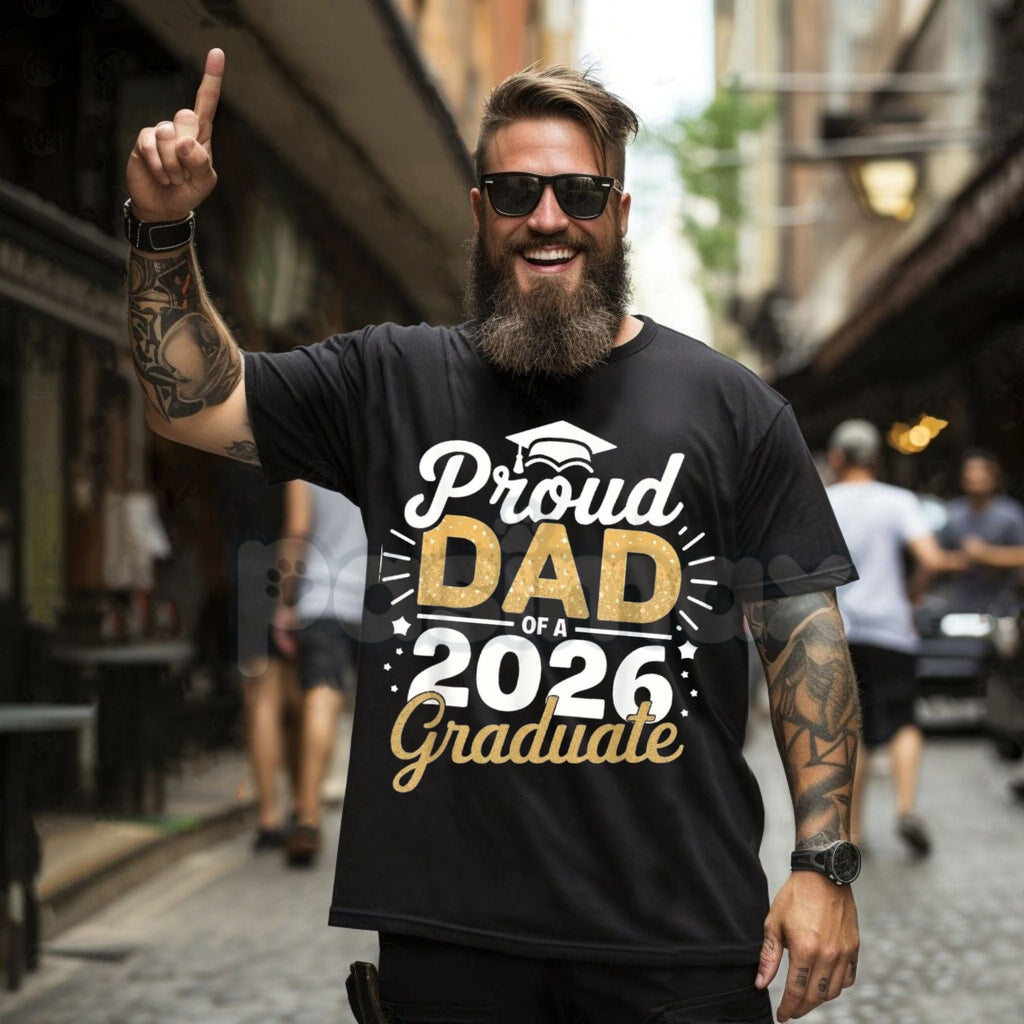 "Proud Dad of a 2026 Graduate" T-Shirt – Senior Class 2026 Graduation Graphic Tee, Premium 100% Cotton Commencement Top, Soft Lived-In Heavyweight Fatherhood Shirt, Made in USA