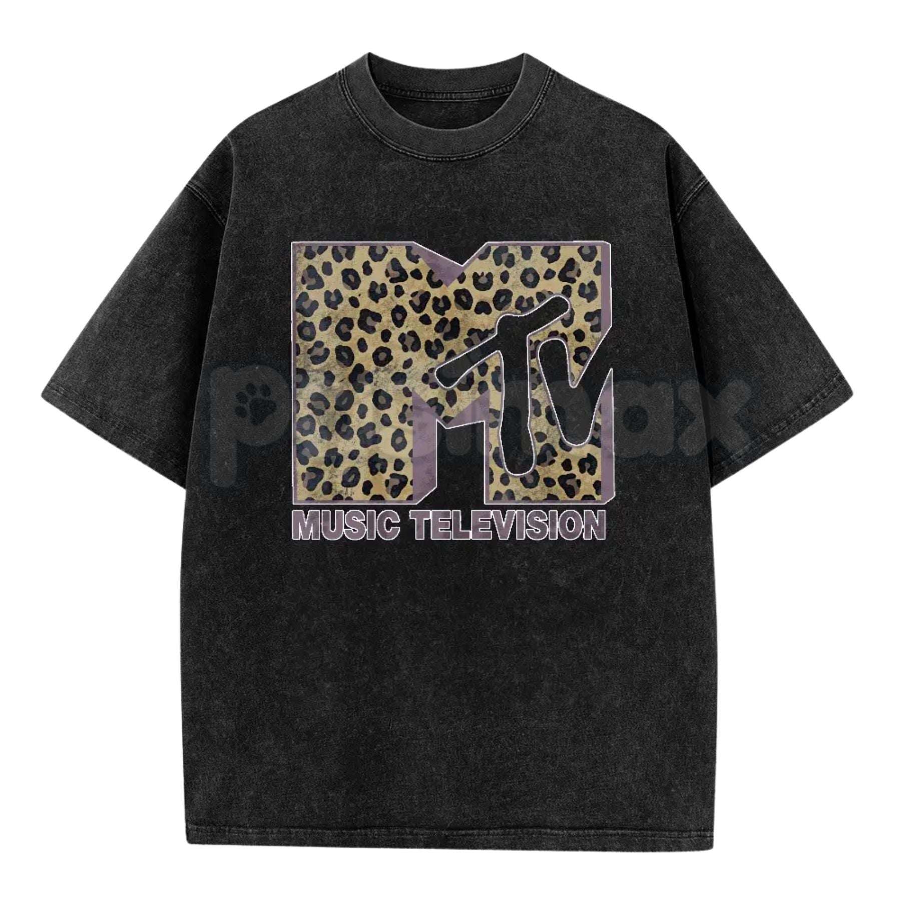 Women’s MTV Classic Leopard Print T-Shirt – Bold Animal Print Logo Graphic Tee, Lightweight Vintage Washed Cotton Top