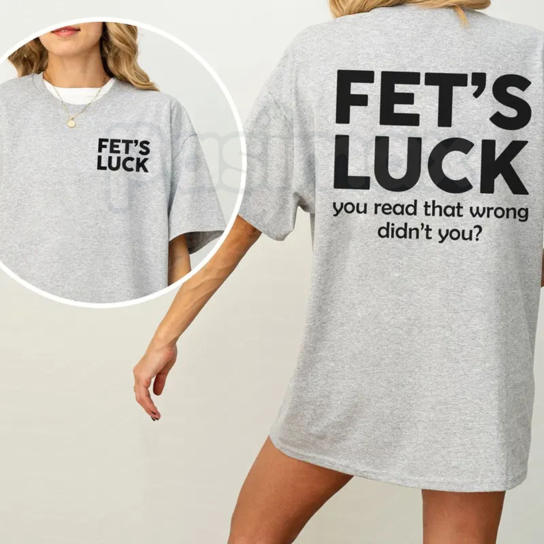 Funny "Fet's Luck" Women's T-Shirt – Witty Wordplay Graphic Tee, Remastered Heavy Cotton Casual Womenswear, Soft Lived-In Heavyweight Sarcastic Shirt, Made in USA