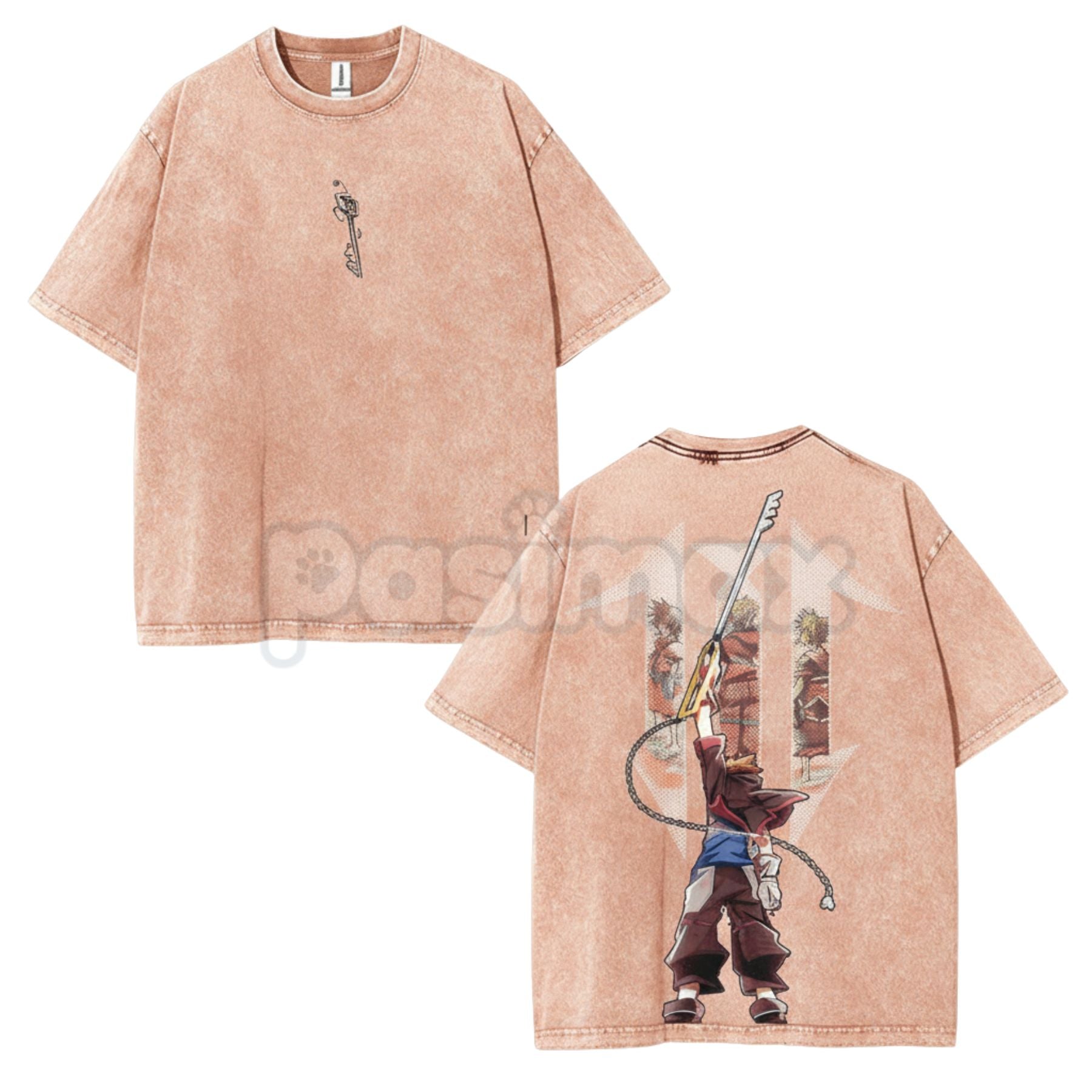 Pasimax Kingdom Hearts Sora Double-Sided Washed T-Shirt – Sora Keyblade Master Vintage Anime Tee — detail close-up