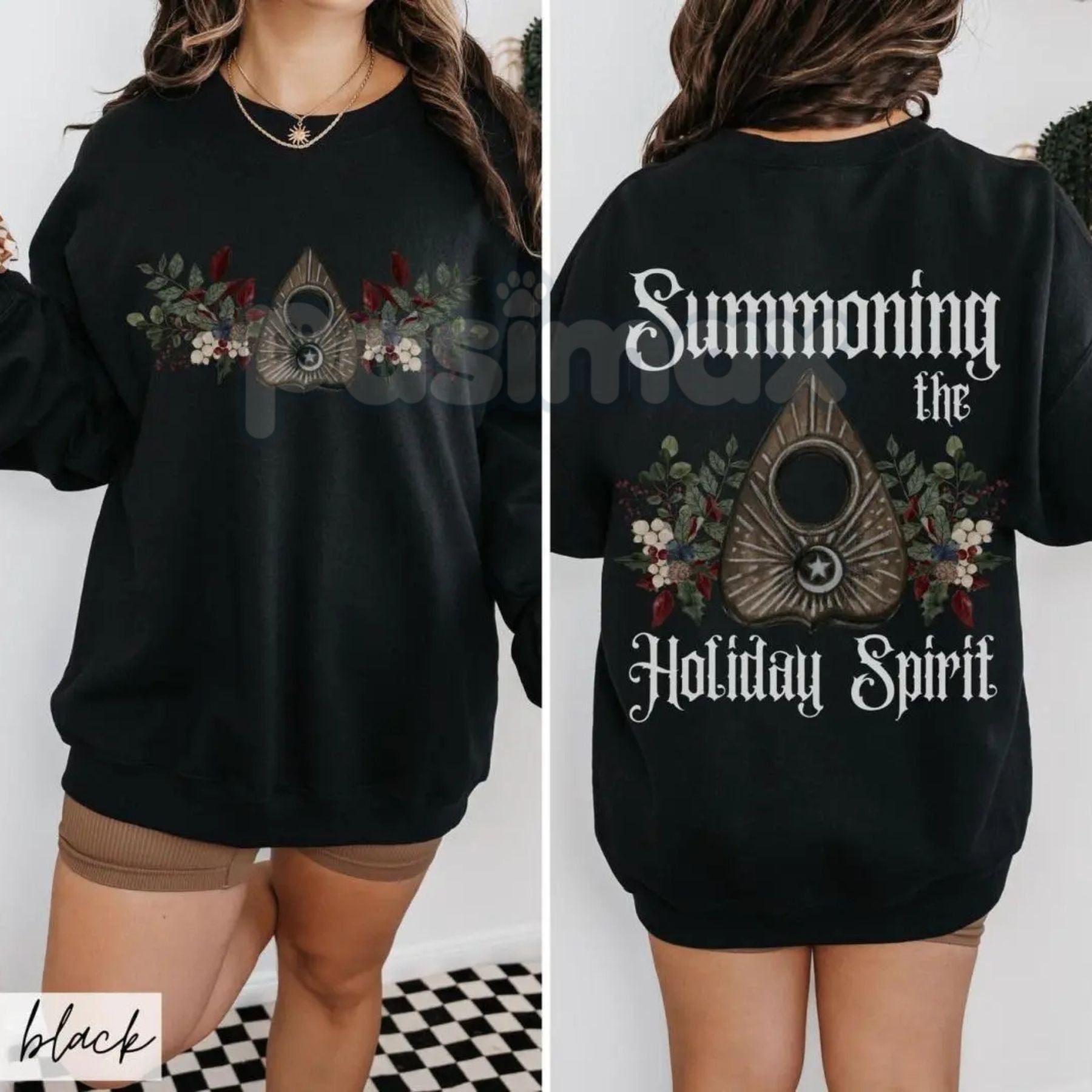 Pasimax Gothic Cottagecore Holiday Séance Ouija Board Christmas Sweatshirt | Mystical Victorian Jumper | Dark Occult Winter G
