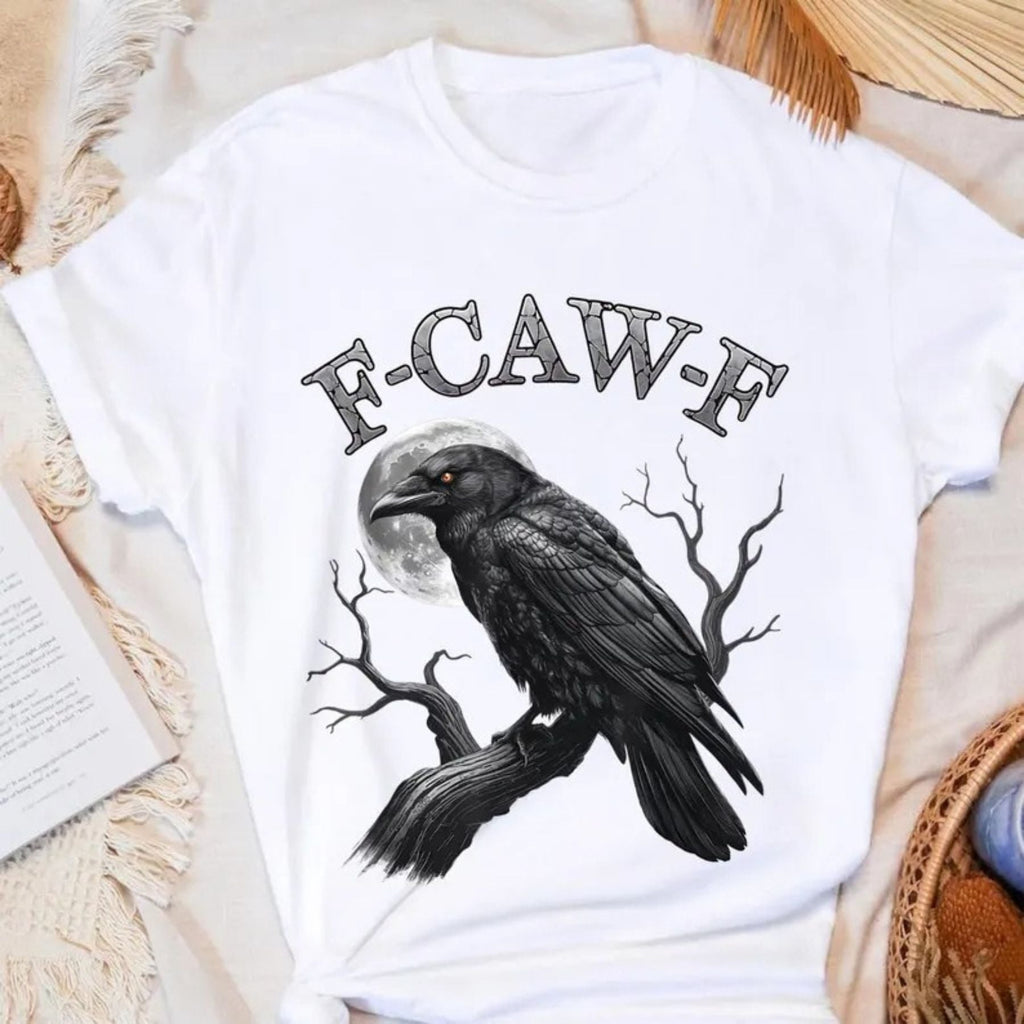 Pasimax "F-CAW-F" Black Bird Moon T-Shirt — detail close-up
