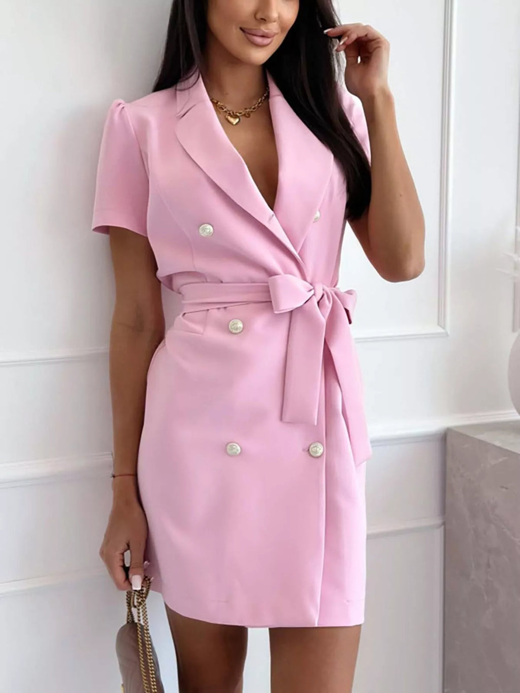 Double-breasted Blazer Dress with Belt
