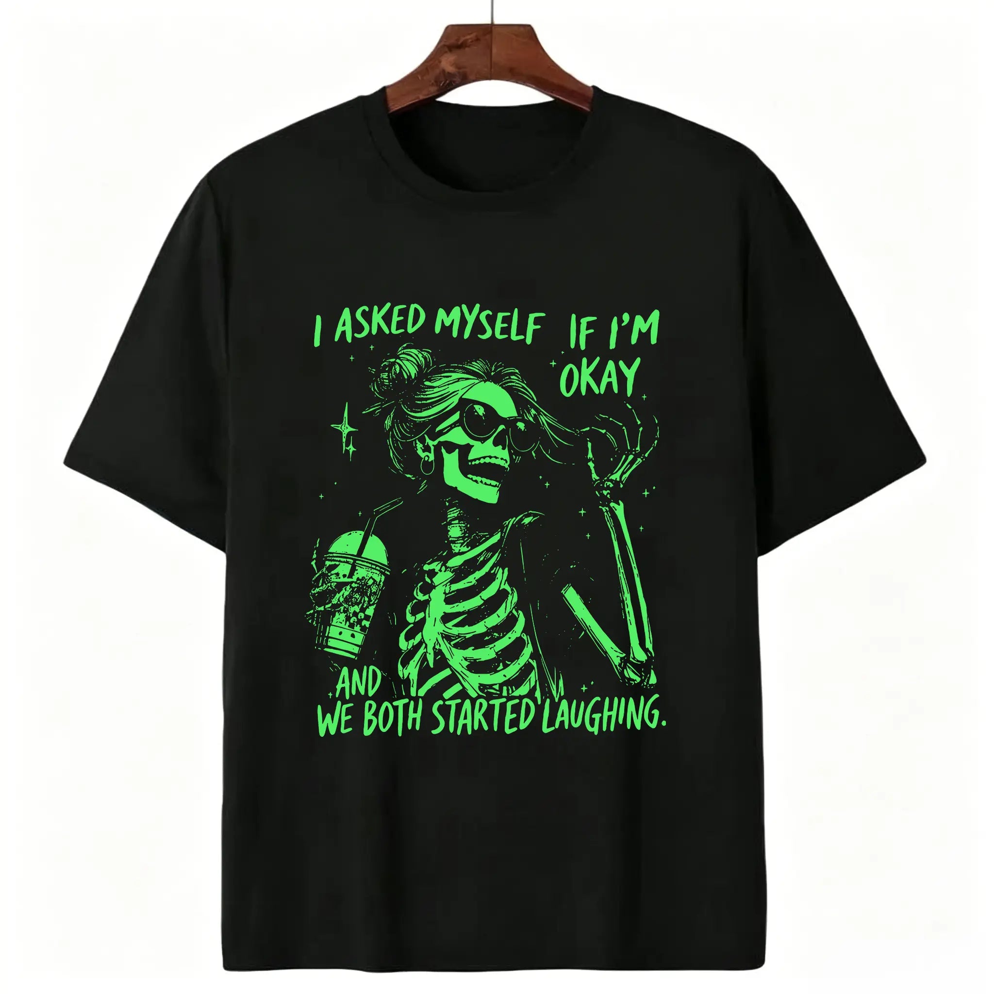 Funny "Asked Myself If I'm Okay" T-Shirt – Sarcastic Self-Aware Overthinker Mental Health Joke Graphic Tee