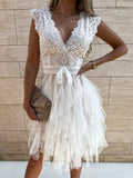 Pretty Little Patriot Lace White Party Dress — White detail