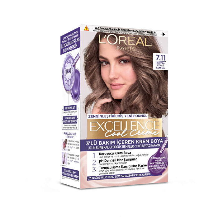 L'Oreal Paris Excellence Cool Creme Hair Color 7.11 - Extra Ash Brown | 100% Gray Coverage