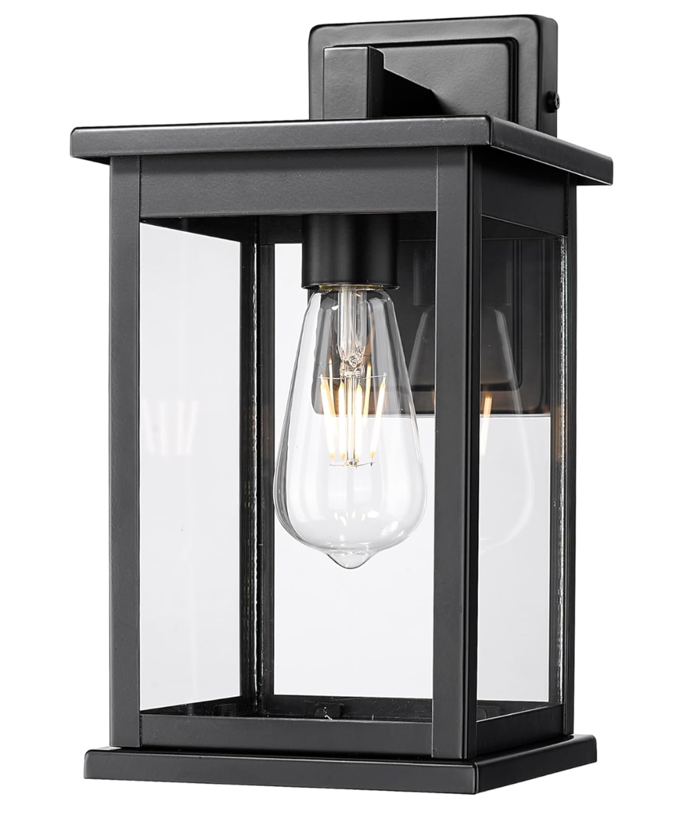 11"H Bowton II Outdoor Wall Light - Dusk to Dawn Matte Black Finish with Glass Shade by Millennium Lighting – LampsUSA, view 