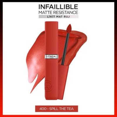 Loreal Paris Infaillible Matte Resistance Liquid Matte Lipstick - 400 Spill The Tea, Transfer-Resistant, Moisturizing, Long-Lasting Matte Finish