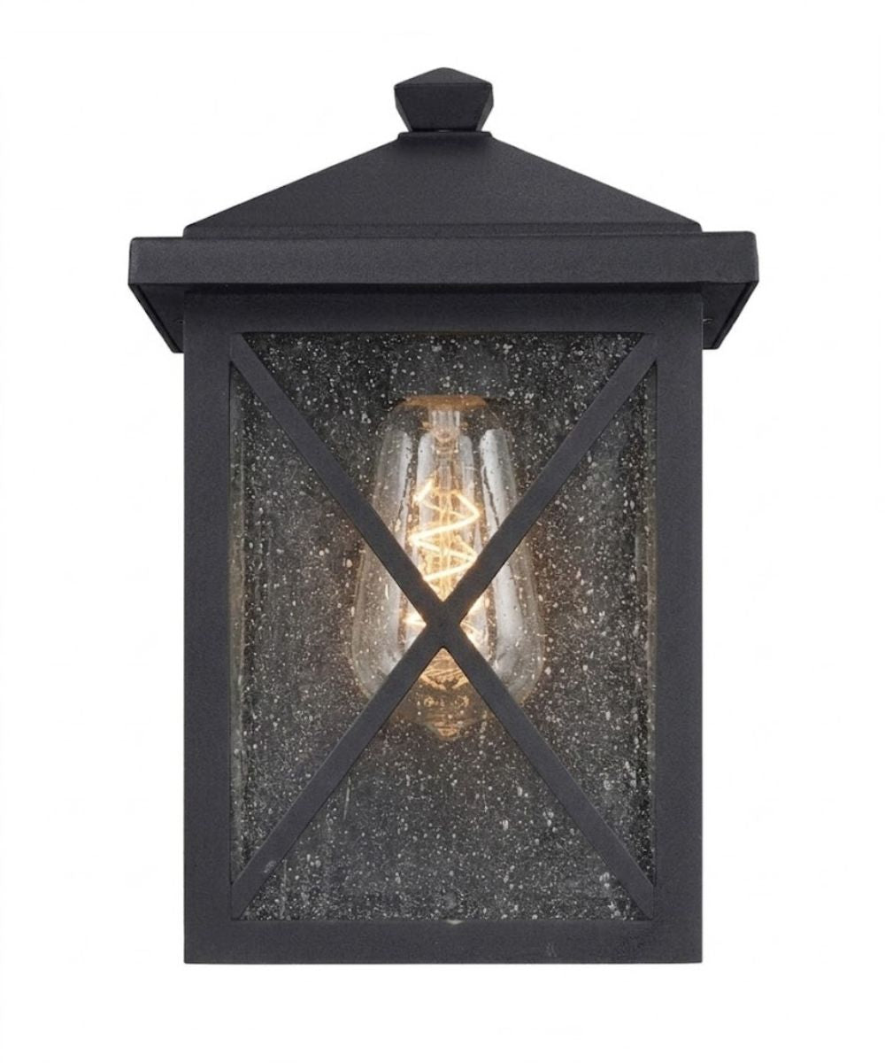 Leonis 10"High 1-Light Black Finish with Seeded Glass Shade Outdoor Wall Lantern – LampsUSA, view 3