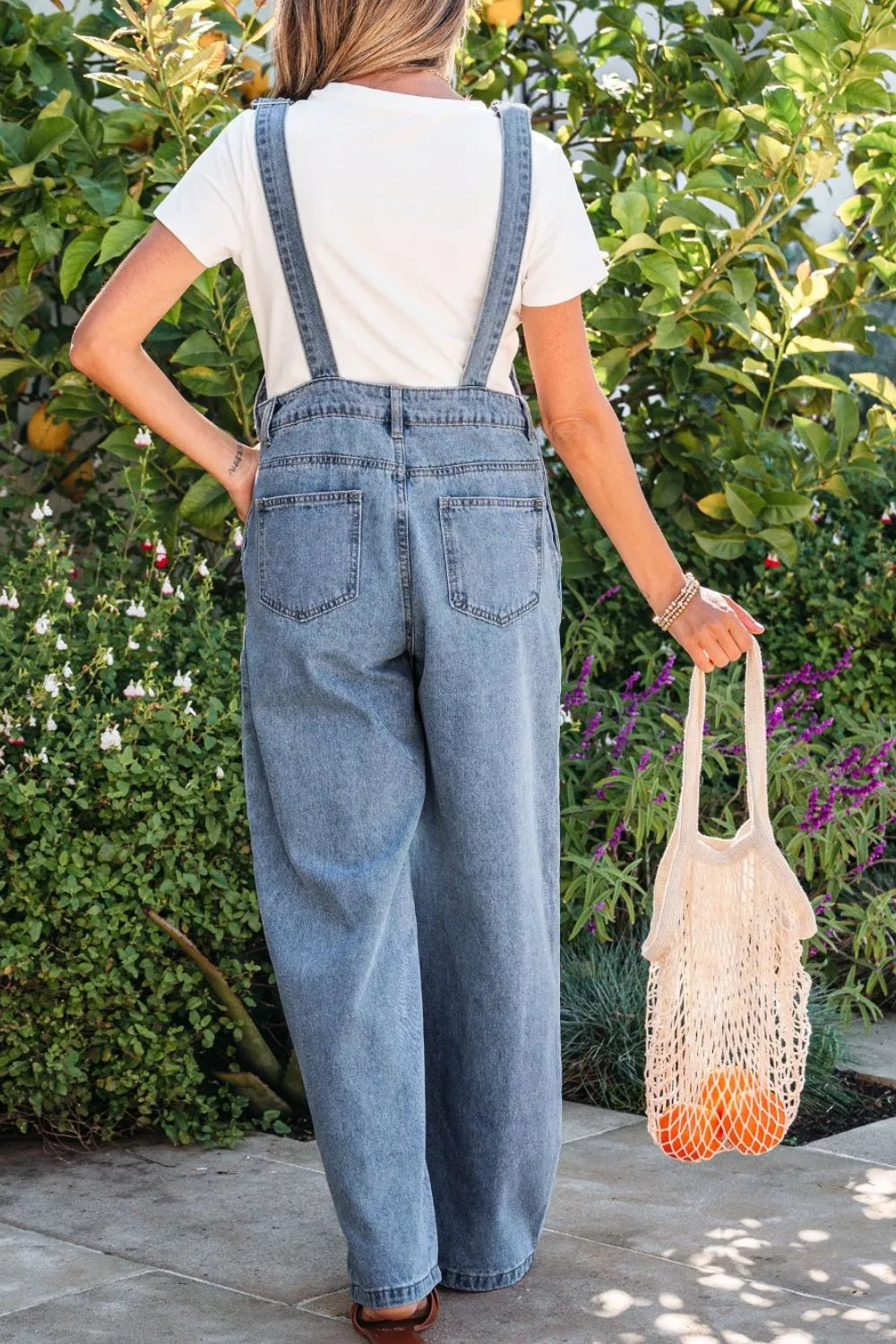 Pleated Wide Leg Retro Pocketed Denim Jumpsuit
