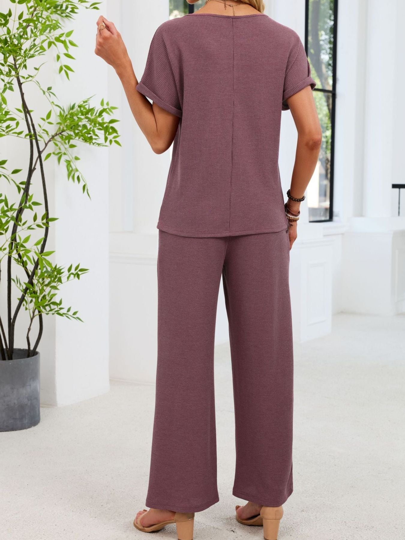 Lace Detail Short Sleeve Top and Pants Set