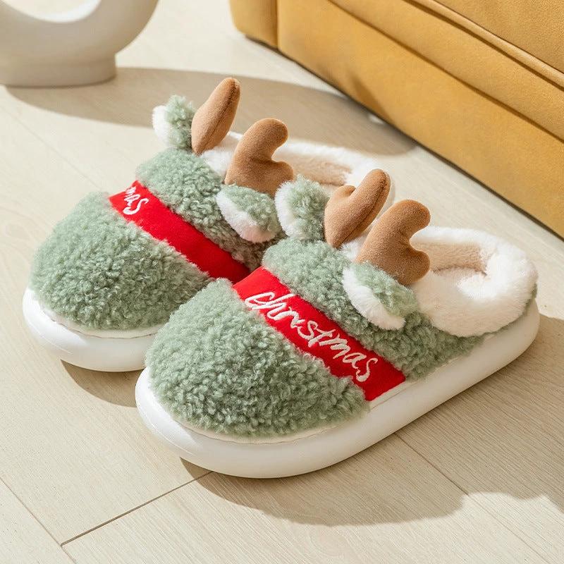 Mandotos Christmas Elk Slippers Cozy Winter Home Slippers