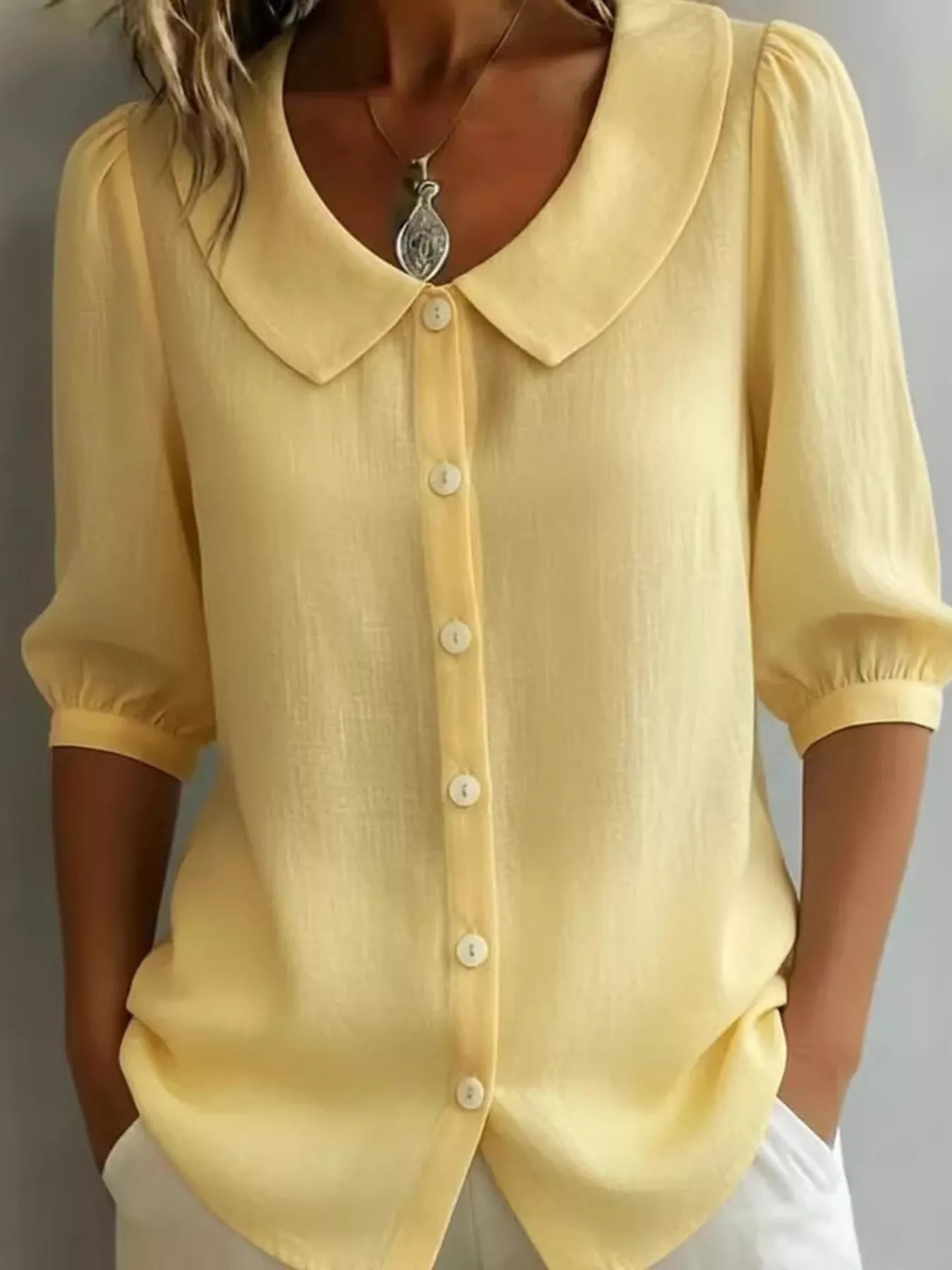 Full Size Peter Pan Collar Button Up Shirt Plus Size