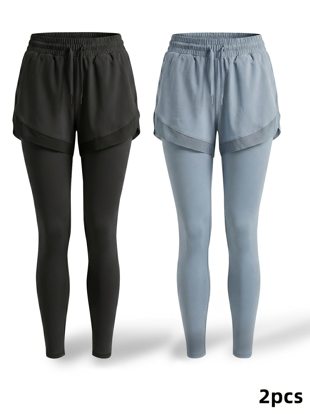 MyClosetAid 2pcs Faux 2pcs Athletic Pants Color-block Design with Built-in Pockets — detail close-up