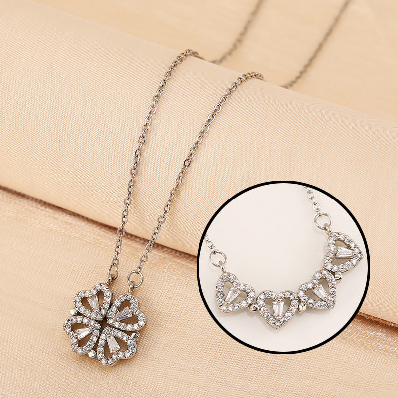 SORI STYLE Four-Leaf Clover Hearts Necklace — side view