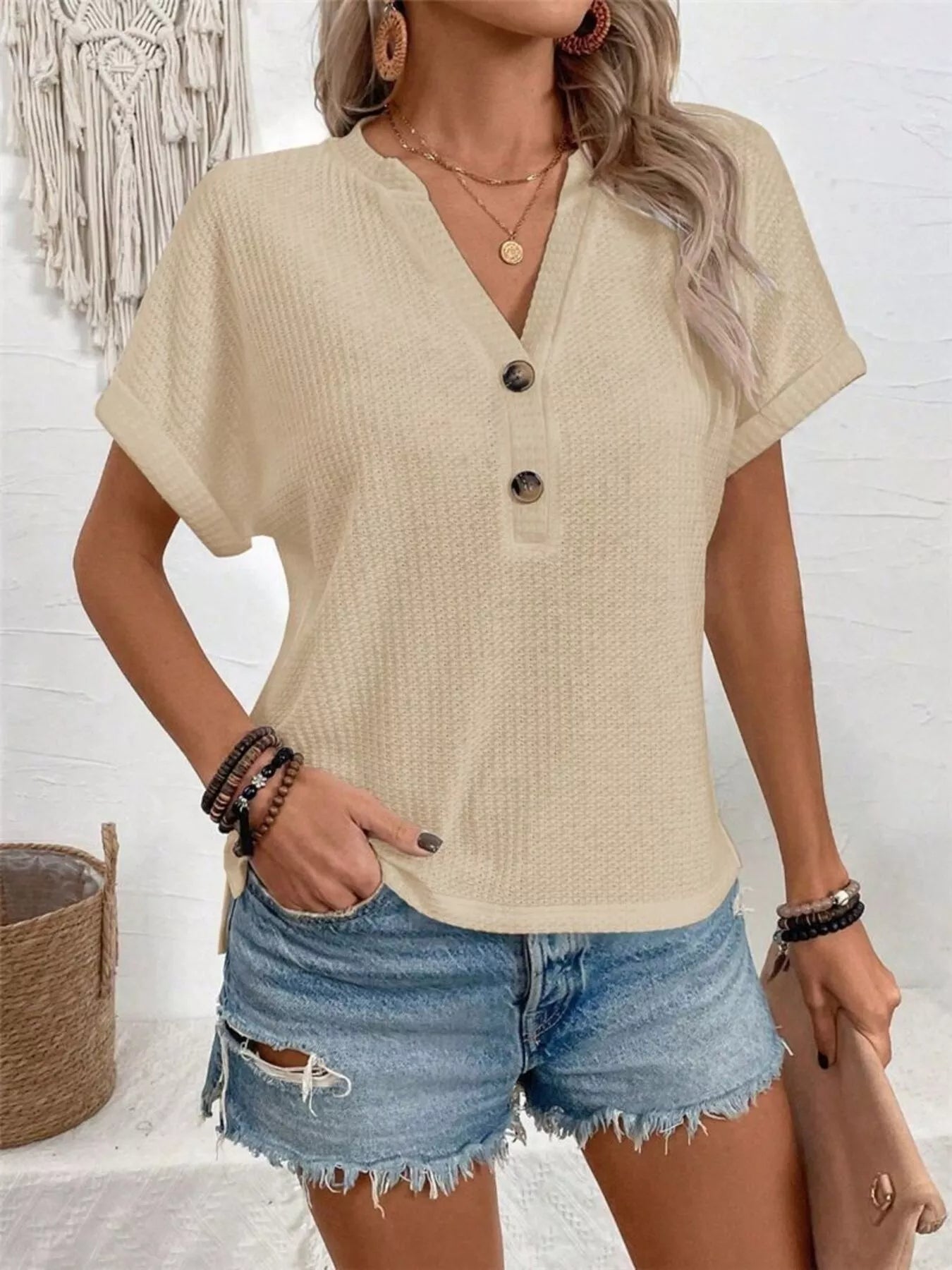 Short Sleeve Waffle Knit T-Shirt