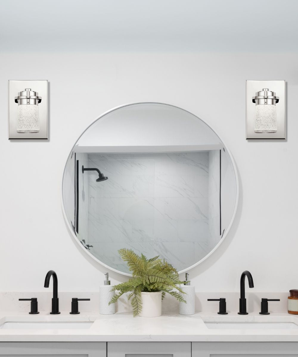 Vada 5"W 1-Light LED Vanity Bath Light Sconce Polished Nickel, Bubble Glass Shade by Kichler – LampsUSA, view 2