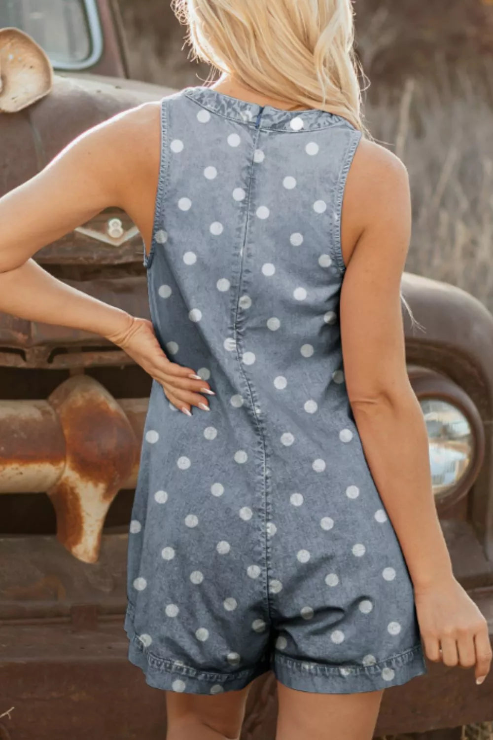 Vintage Polka Dot Denim Romper