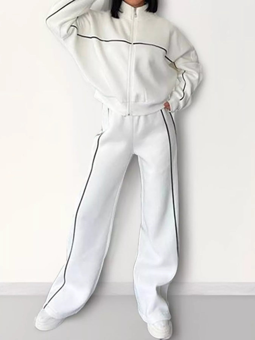 Full Size Zip Up Long Sleeve Top and Pants Set Plus Size