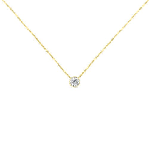 10K Yellow Gold 1/2 Carat Round Brilliant-Cut Diamond Modern Bezel-Set Solitaire 16"-18" Pendant Necklace (H-I Color, SI2-I1 Clarity)