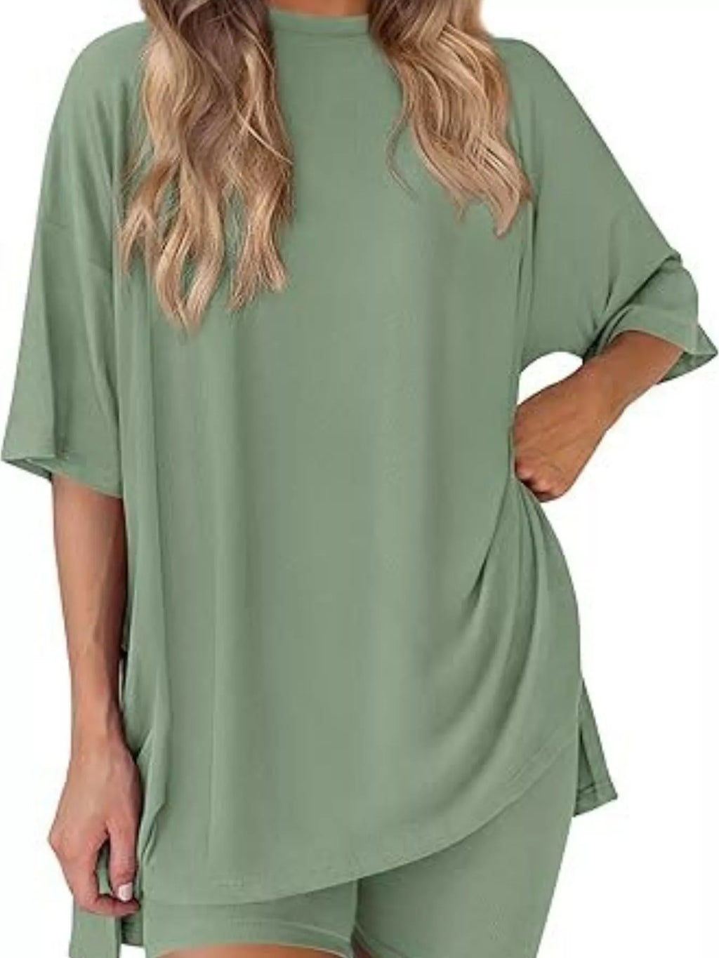 Full Size Relaxed Fit Round Neck Top and Shorts Two-Piece Set Plus Size