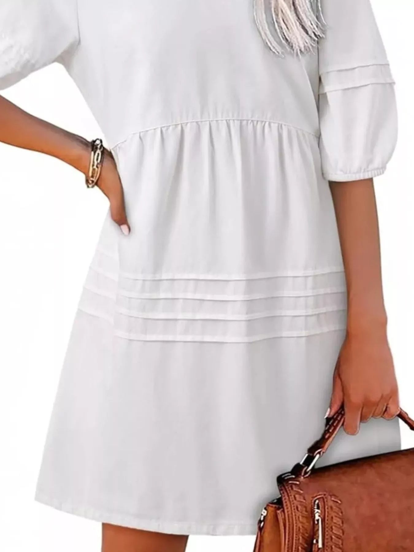 Casual V-Neck Puff Sleeve Denim Mini Dress
