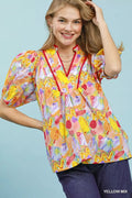 Umgee Abstract Print Puff Sleeve Top