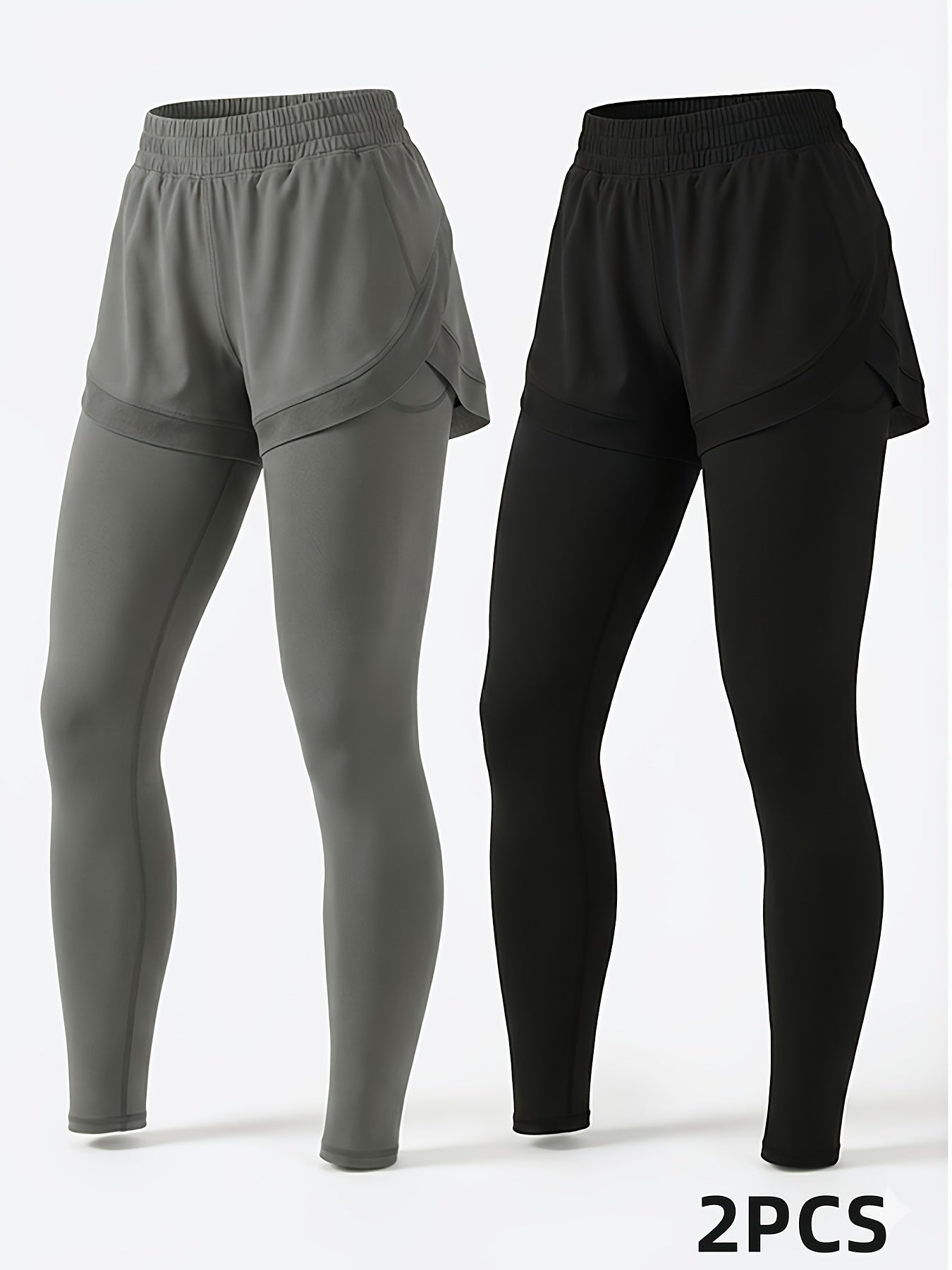 MyClosetAid 2pcs Faux 2pcs Athletic Pants Color-block Design with Built-in Pockets — lifestyle context