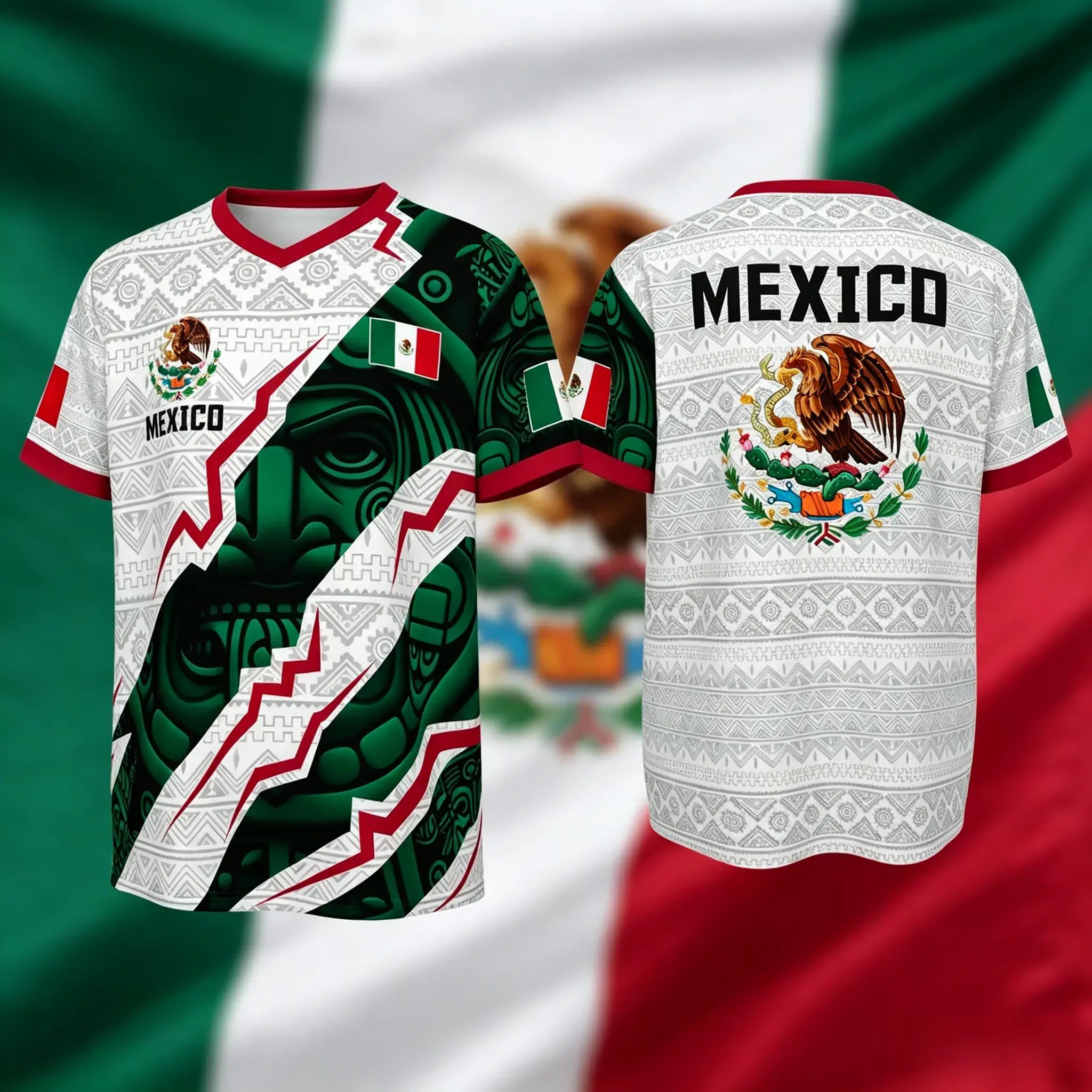 2026 Mexico Soccer V-Neck Short Sleeve Shirt – Men's & Women's Football Fan Tee, Mexican Pride Sportswear