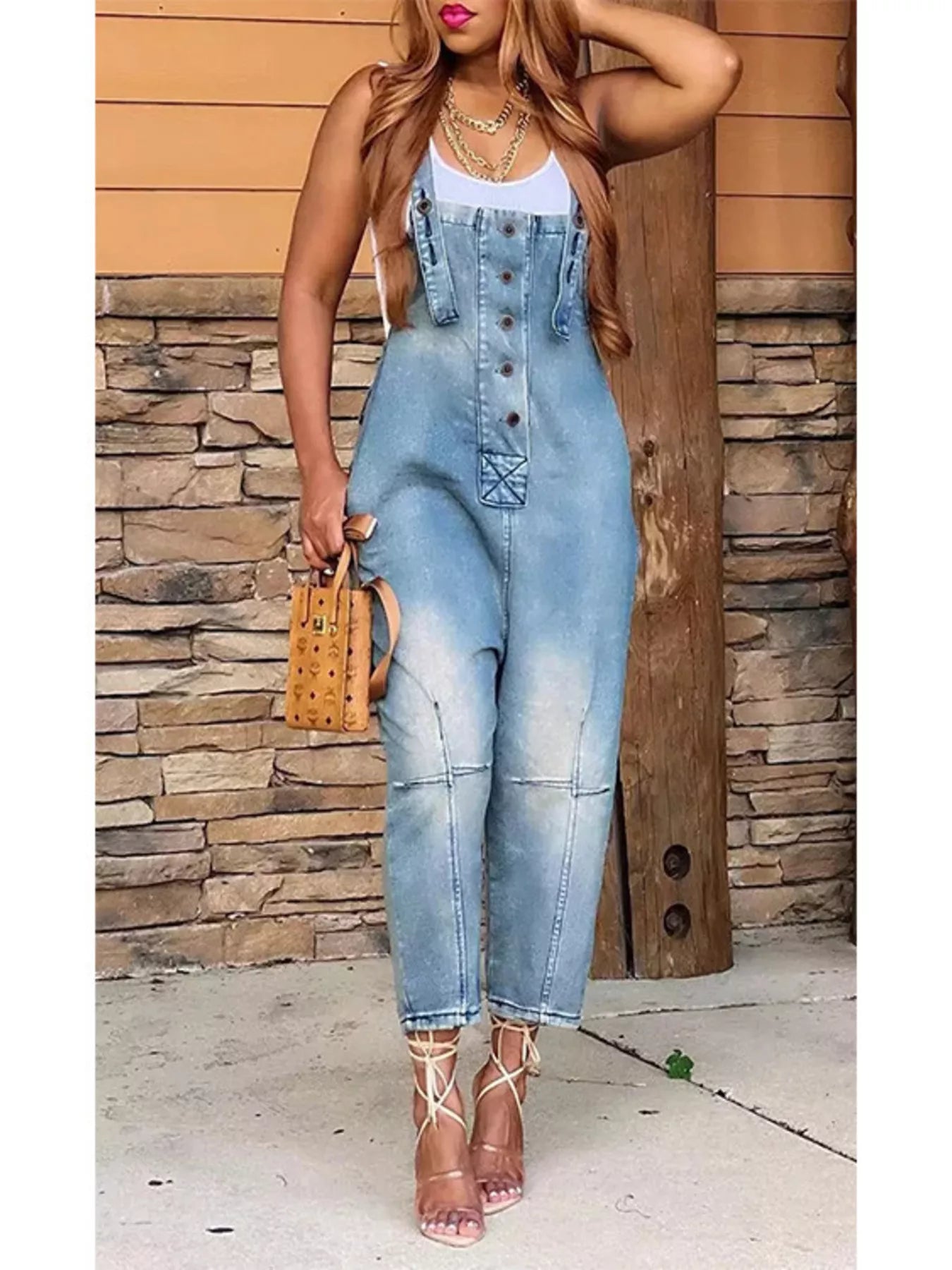 Full Size Button Front Denim Overalls with Pockets Plus Size